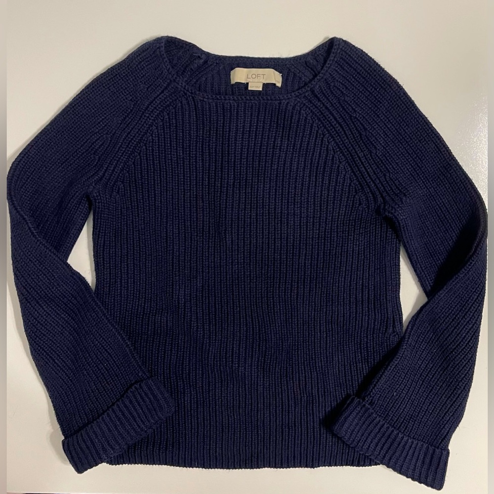 Women’s LOFT Woven Navy Blue Sweater Wide Sleeves, Sz XSP